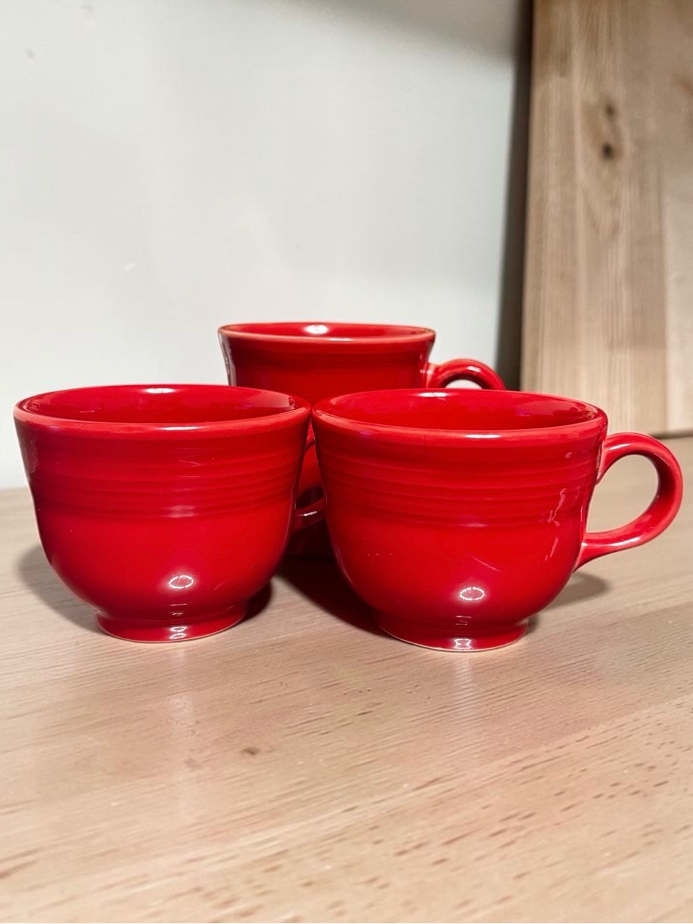 Fiesta Scarlet Red Coffee Mugs Set of 3 HLC USA Ring Handle Ceramic Tea Cups